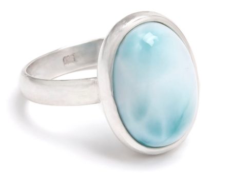 Larimar oval sten, slät silverring Sale