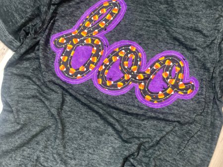 Double Stacked  boo  shirt with Purple Spiders and Candy corn Online Sale